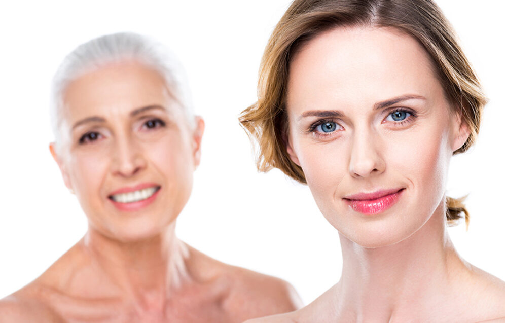 Zdjęcie przedstawia różne zabiegi estetyczne na starzenie się skóry, takie jak botoks, kwas hialuronowy i laseroterapia, które pomagają w regeneracji skóry i poprawie jej wyglądu.